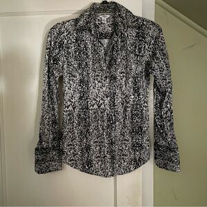Calvin Klein Black and White Patterned Button-Up Shirt Size XS